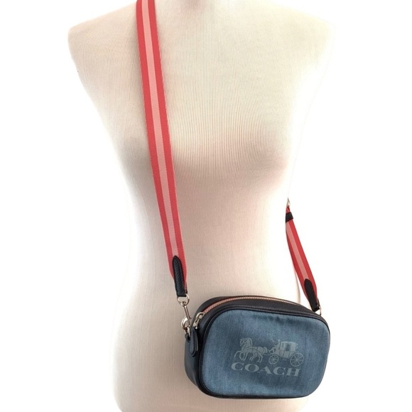 Coach Jes Denim & pebbled Leather Convertible Crossbody Belt Bag NWOT - Picture 2 of 15